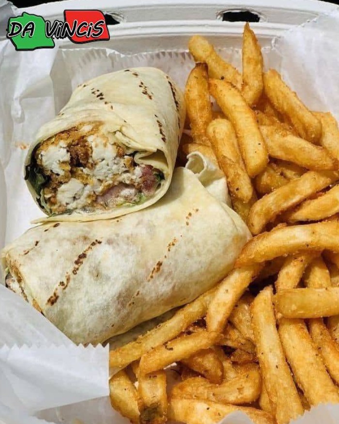 Tasty Wraps with chips served at Da Vincis takeaway in Newcastle  